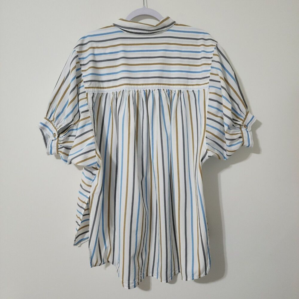 Pilcro Painter Buttondown Shirt Womens L White Blue Black Brown Anthropologie - Picture 3 of 9